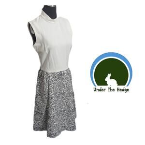 American Vintage 60s 70s Sleeveless Cream & Black A-Line Dress Small K2